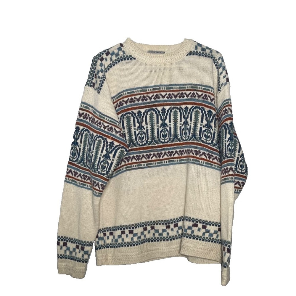 Vintage 80s Concrete Mix Pullover Sweater Medium Multicolor Geometric Tribal 80s